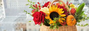 Fall floral arrangement in a basket