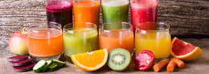 fresh juices displayed in glasses